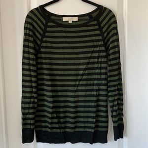 LOFT Olive Green/Black Striped Long Sleeves Sheer Knit Top Size Small